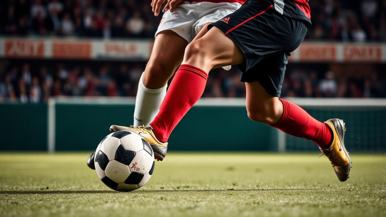 Contrasto di gioco tra due calciatori con le caviglie in primo piano