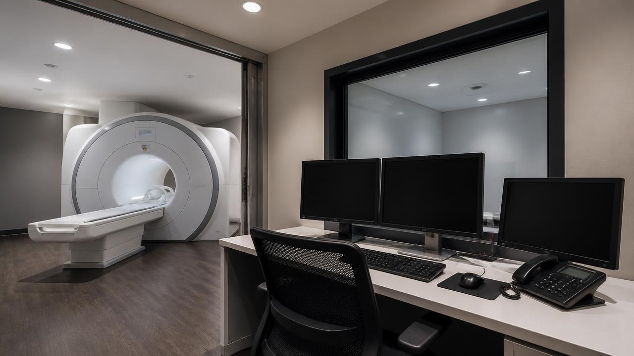Medico che analizza le immagini di risonanza magnetica del piede su un monitor diagnostico