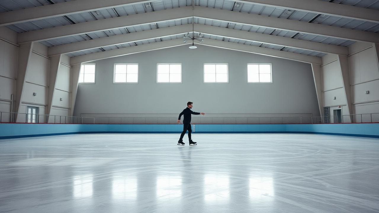 Allenamento di pattinaggio artistico su pista di ghiaccio indoor