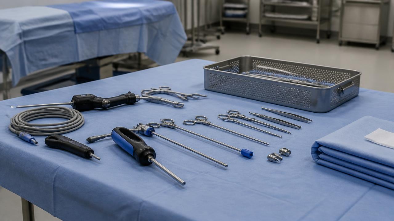 Sala operatoria durante un intervento di artroscopia di caviglia mini-invasiva