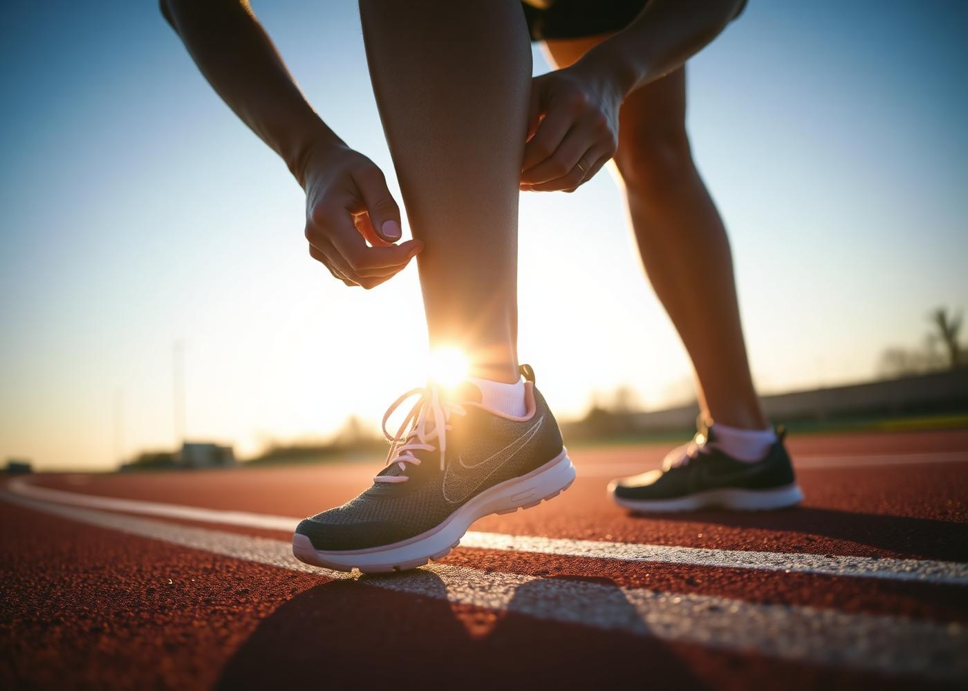 Atleta sulla pista all'alba