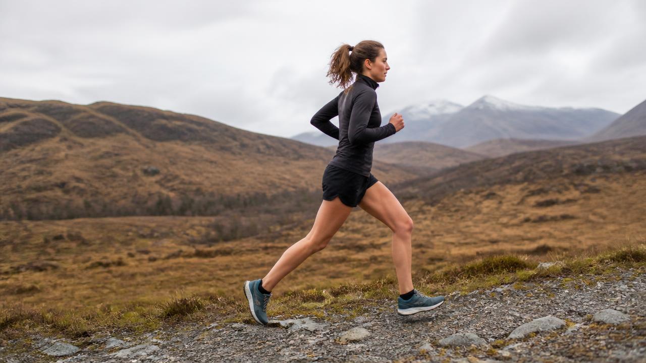 Runner che corre su un sentiero sterrato con fondo irregolare